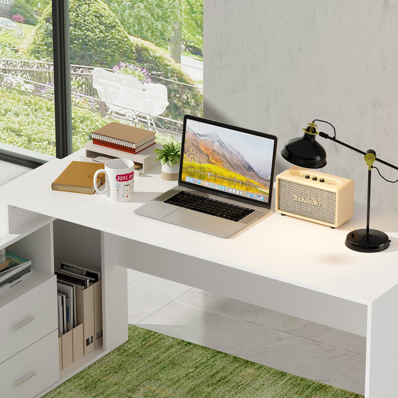 L-Shaped Computer Desk With Bookcase