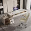 Bureau moderne et simple en forme de L blanc en plaque de roche avec armoires latérales-1556525280-1556525281