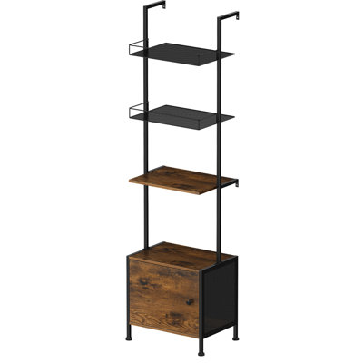 3 Tier Modern Step Bookshelf, Display Stand, Wall Mounted Wooden Shelf With Drawer