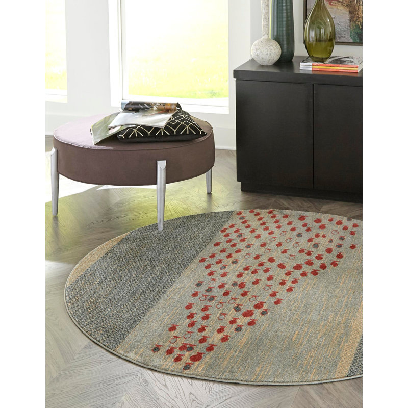 Tapis bleu / rouge / beige Abrigail, Rond 5 pi