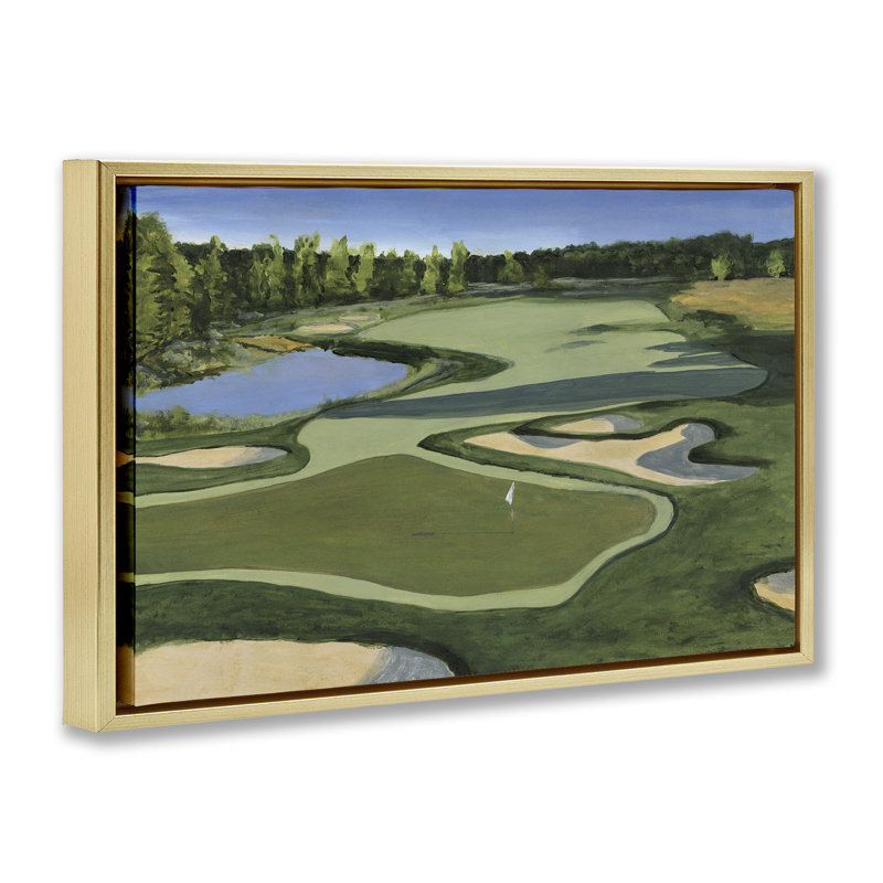 Toile flottante encadrée Traditional Golf Course par Michael Willett, H 21 po x l 31 po, Cadre flottant métallique doré