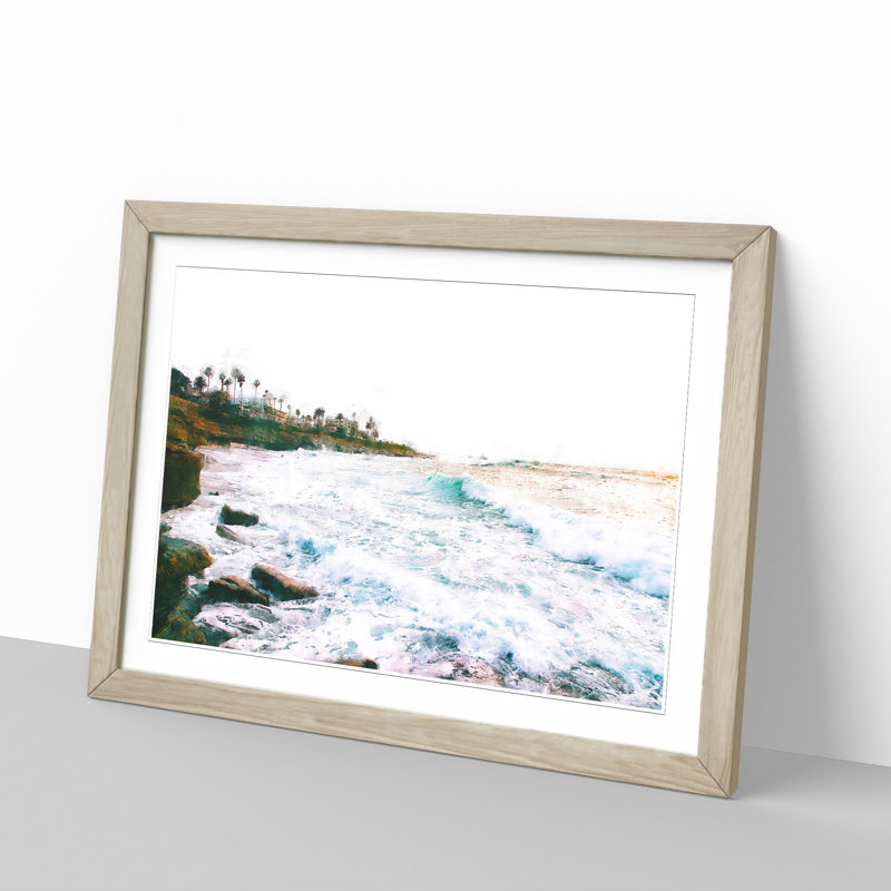 San Diego Seascape - Single Picture Frame Painting on MDF, 24cm H x 33cm W x 2cm D, Oak Framed