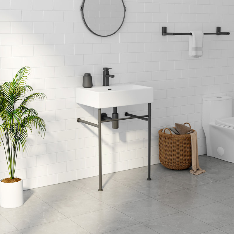 Lavabo de salle de bain rectangulaire en porcelaine vitreuse avec trop-plein Turner l 24 po x P 16 po x H 35 po Turner