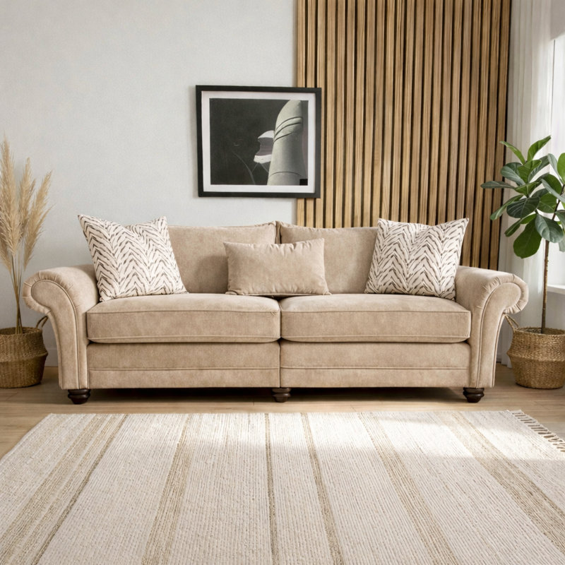 Dalton Textured Wave Sofa- Made in the UK, Mink, 4