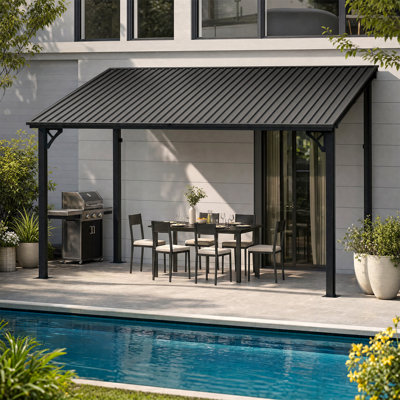 Pergola d'extérieur à toit rigide de 10 pi x 12 pi avec toit en acier galvanisé incliné