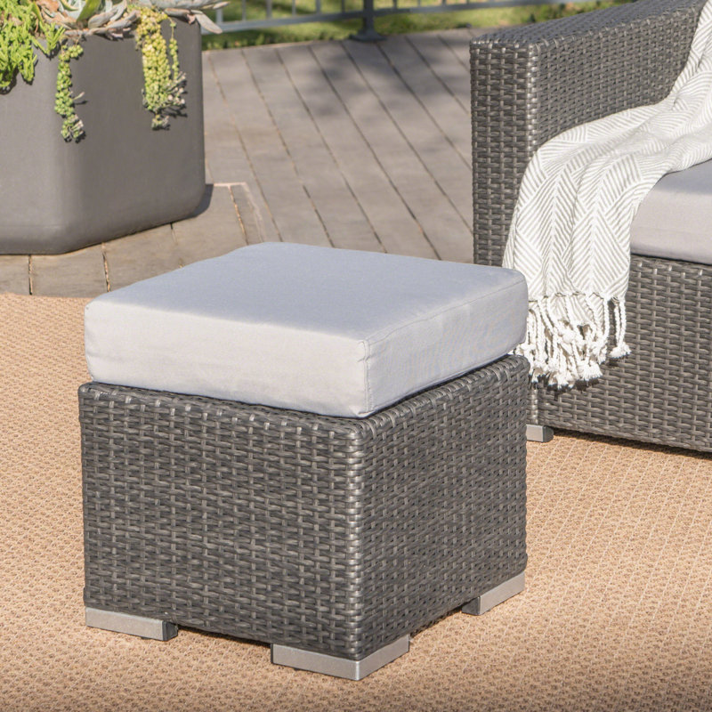  Outdoor Wicker Ottoman with Cushion, Versatile Patio Footrest or Extra Seating, Durable Garden Furniture for Relaxation, Grey