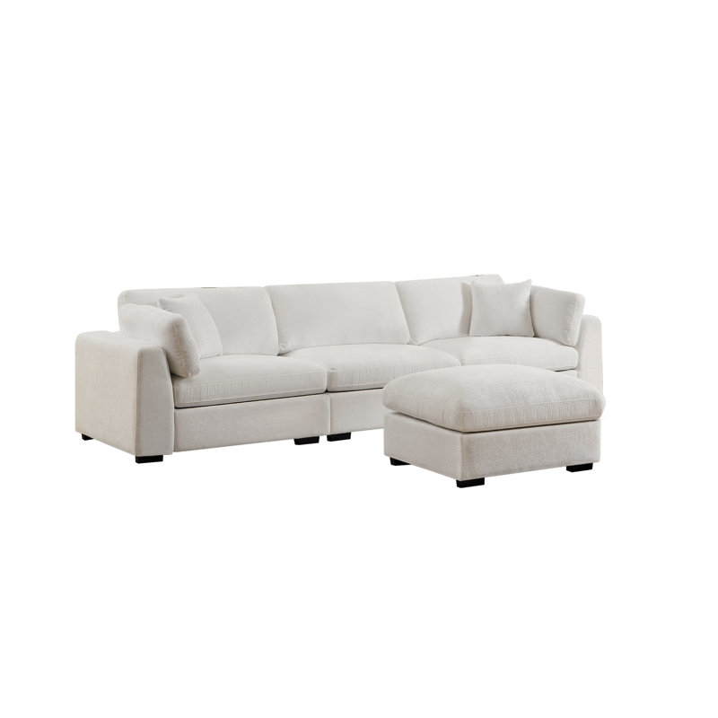 Canapé modulaire avec repose-pieds Aariketh, Polyester blanc, H 36,3 po x l 131,48 po x P 36,6 po