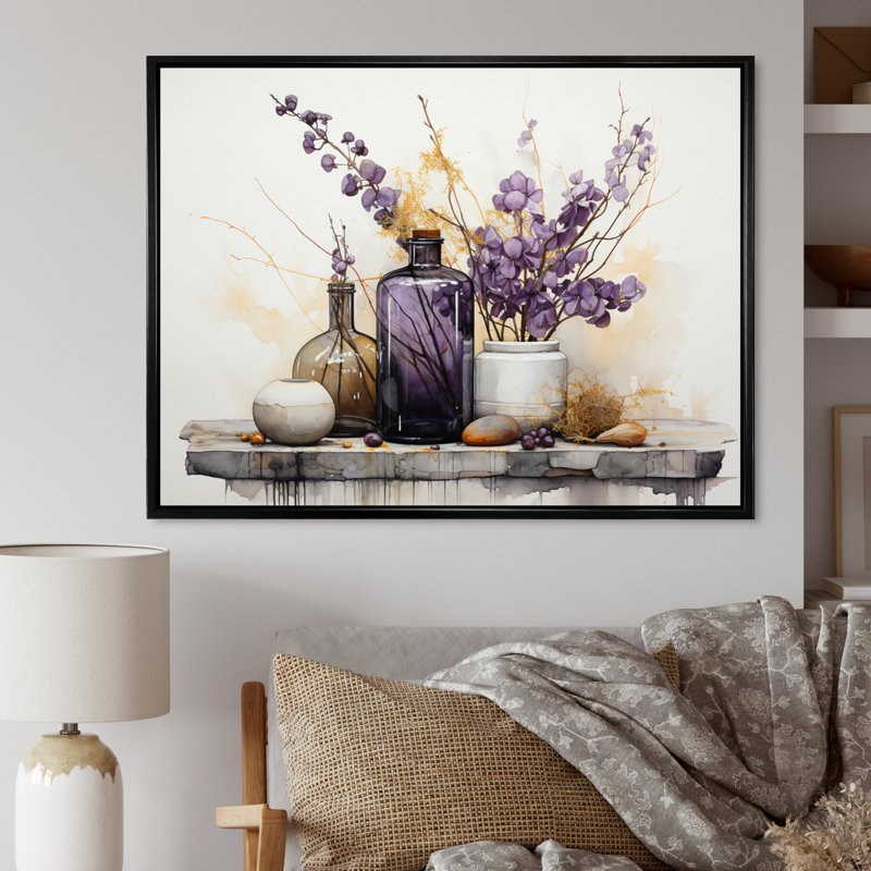 Mauve, beige, minimalisme, équilibre et contraste - reproductions d'art abstrait de natures mortes, Cadre flottant noir