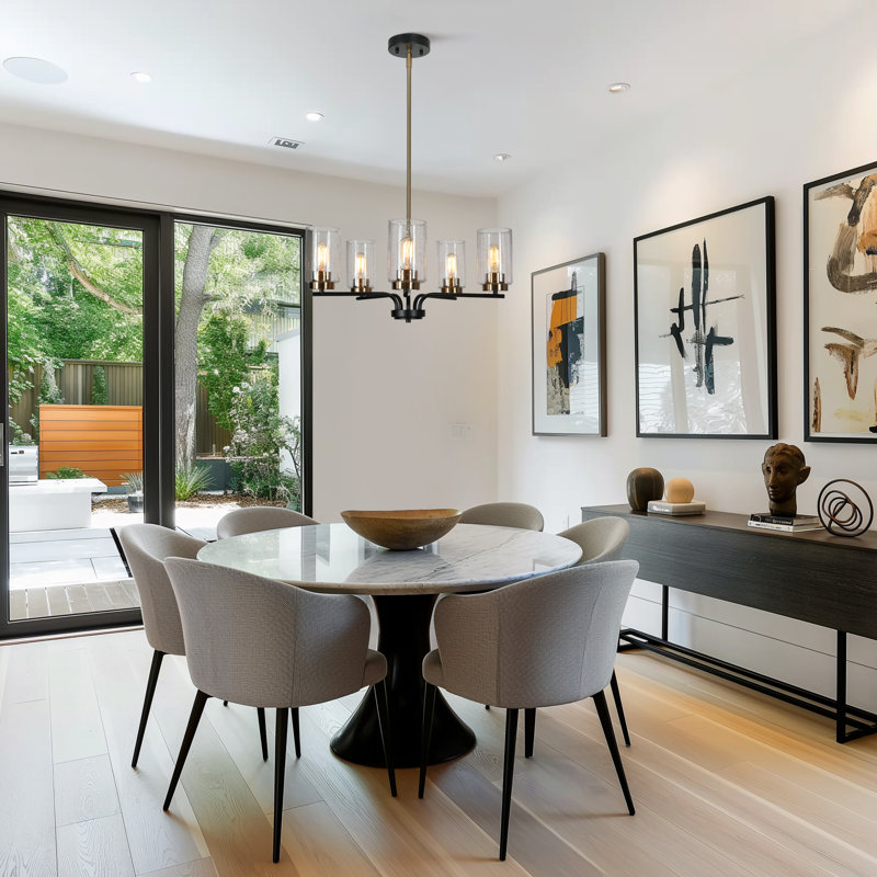 Grisella 5-Light Modern Linear Shaded Chandelier  with Seeded Glass