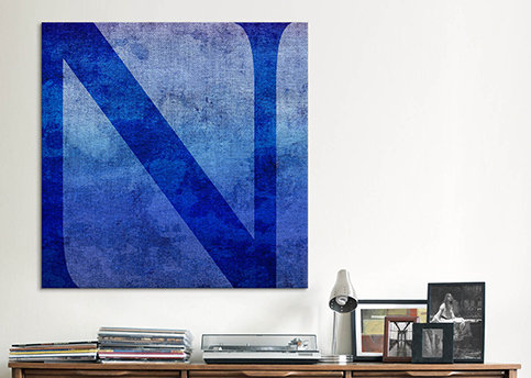 « teinte », art textuel sur toile en bleu, N, H 12 po x l 12 po x P 1,5 po