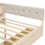 Lit double en bois avec tête de lit tapissier de couleur crème, tablettes de rangement et plateforme de chargement