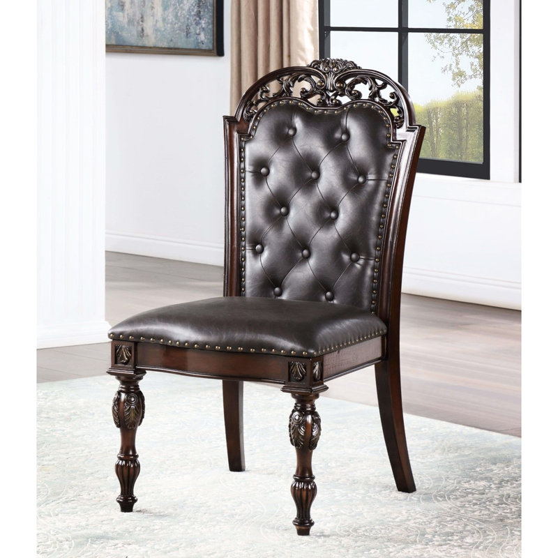 2 chaises d'appoint en cerisier brun traditionnel, 2 pièces, chaise de salle à manger de luxe avec 2 accoudoirs