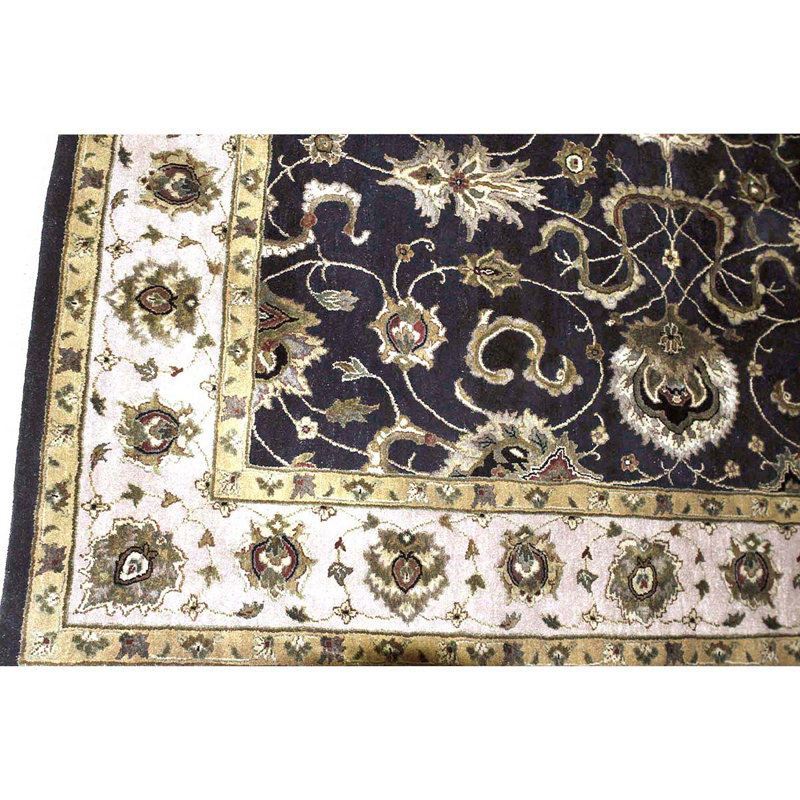 Tapis noir / beige / blanc cassé de haute qualité noué à la main