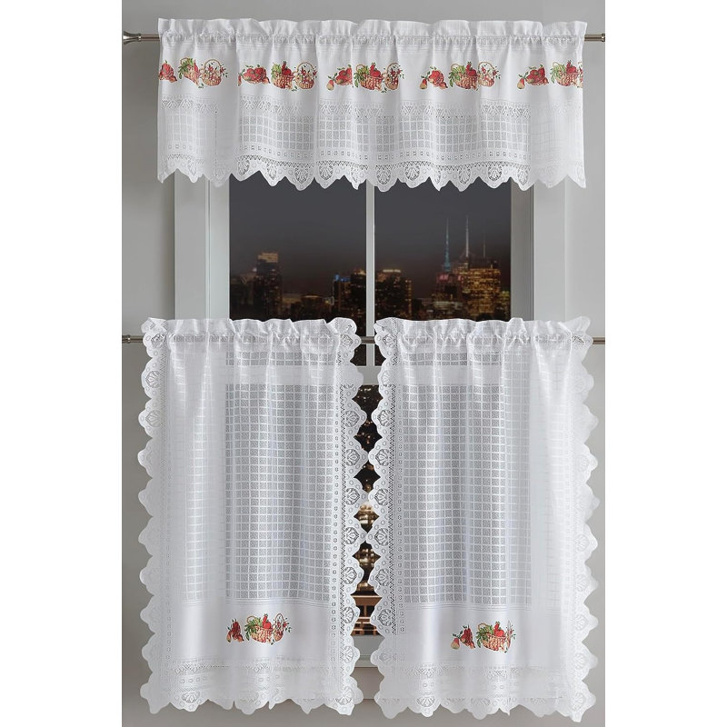 Rideau de cuisine à motif floral festonné l 60 po Georgiy, Blanc