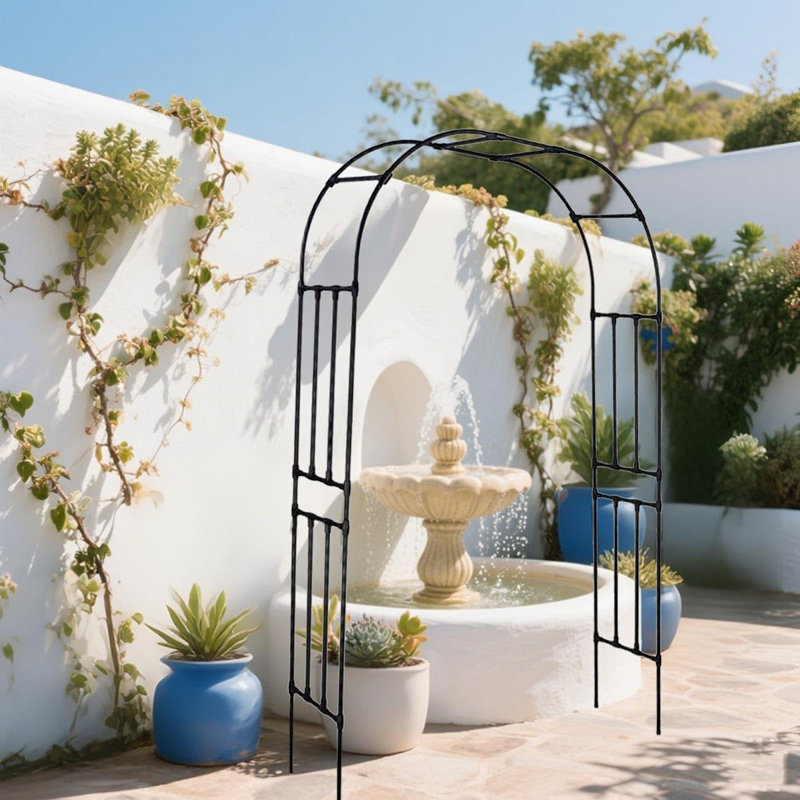 Heavy Duty Steel Garden Arch Arbor Trellis, Weather-Resistant Black Metal Archway for Plants, Weddings, Patio