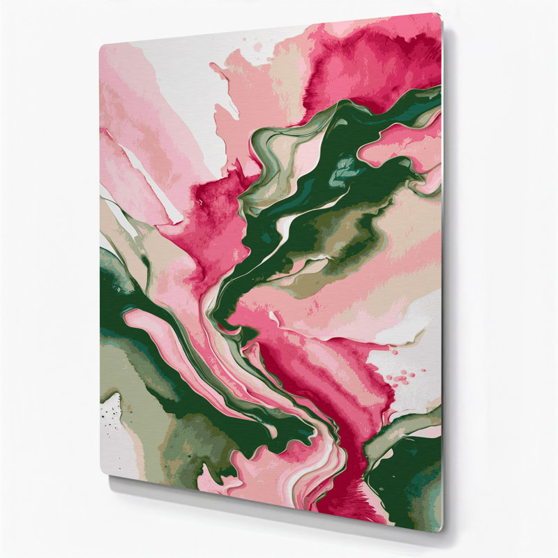 Aquarelle abstraite, art mural en métal rose 84, H 20 po x l 16 po