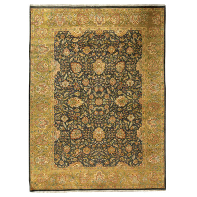 Tapis noir et doré de haute qualité noué à la main