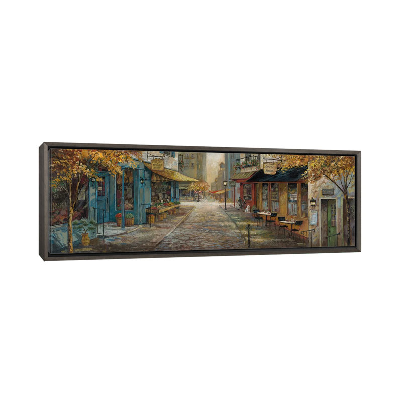 «Embrachant City Charm» par Ruane Manning - reproduction d'art panoramique, H 12 po x l 36 po x 1,5 po, Toile avec cadre gris