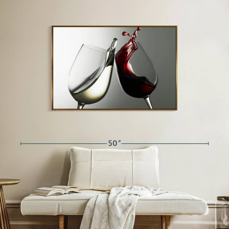 Blanc et vin rouge, Cadre flottant doré, 43 po x 29 po