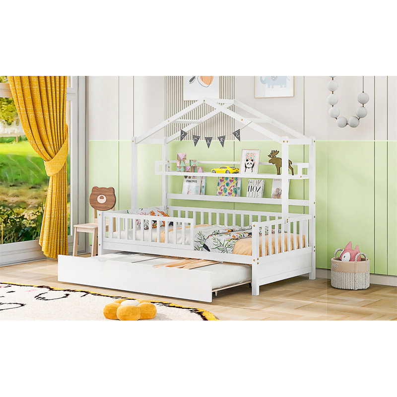 Lit en bois avec lit gigogne simple, Lit simple