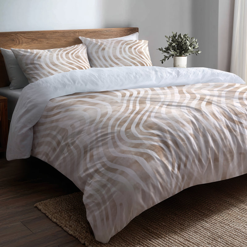 Ensemble de literie abstrait 3 pièces - Ensemble de housse de couette beige moderne