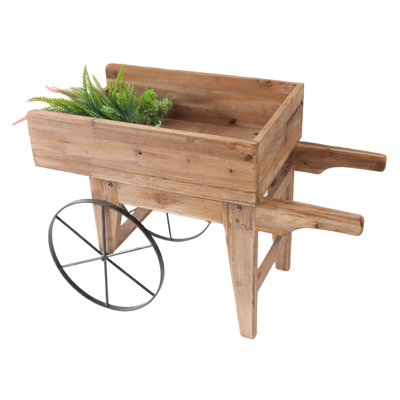 Wood 33.25 in. Brown Wheelbarrow Garden Feature