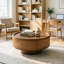 Table basse ronde en noyer brun avec couvercle amovible, conception de tambour en osier de rotin pour les salons Boho Farmhouse
