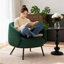 Fauteuil demi-tonneau en velours noir avec capitonnage, fauteuil de style Mid-Century moderne avec pieds en métal, canapé rembourré simple et confortable pour le salon - rembourrage en mousse-129182107