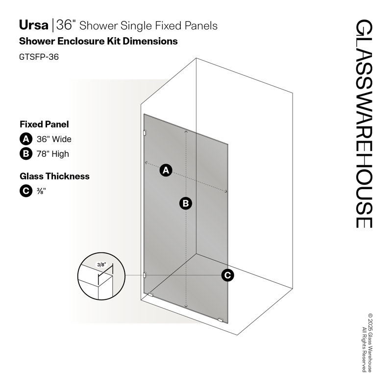 Ursa 36 in. x 78 in. Fully Frameless Gray Tinted Single Fixed Shower Panel, Brushed Bronze