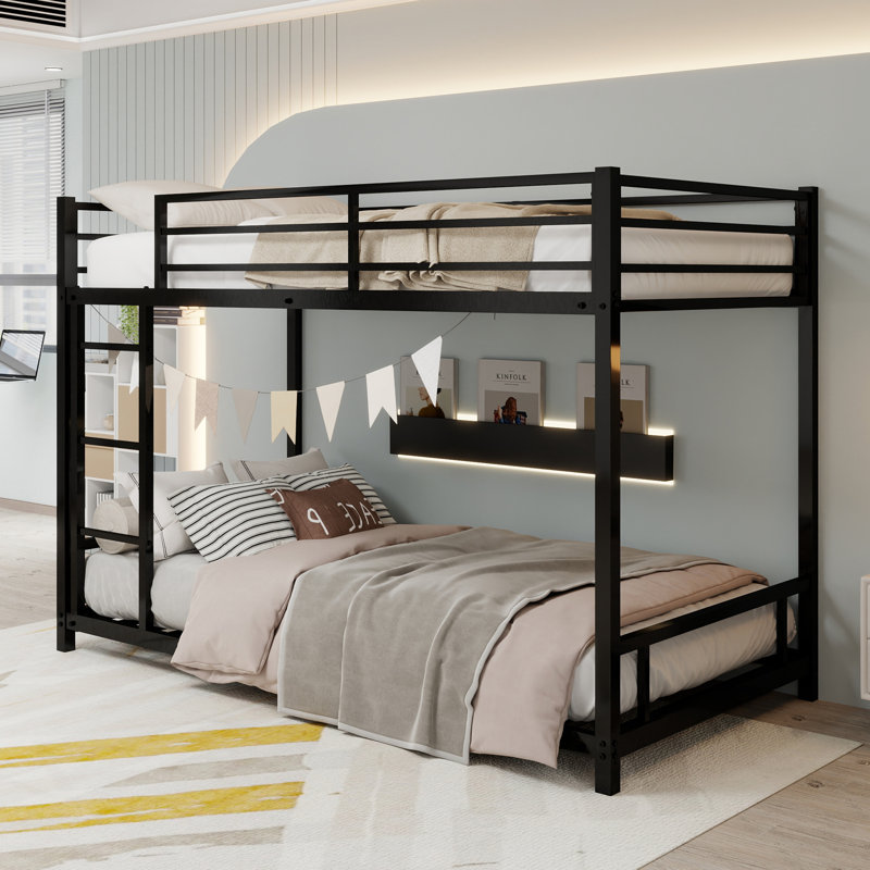 Metal Twin over Twin Bunk Bed/ Heavy-duty Sturdy Metal/ Noise Reduced/ Safety Guardrail/No Box Spring Needed, Black, Black