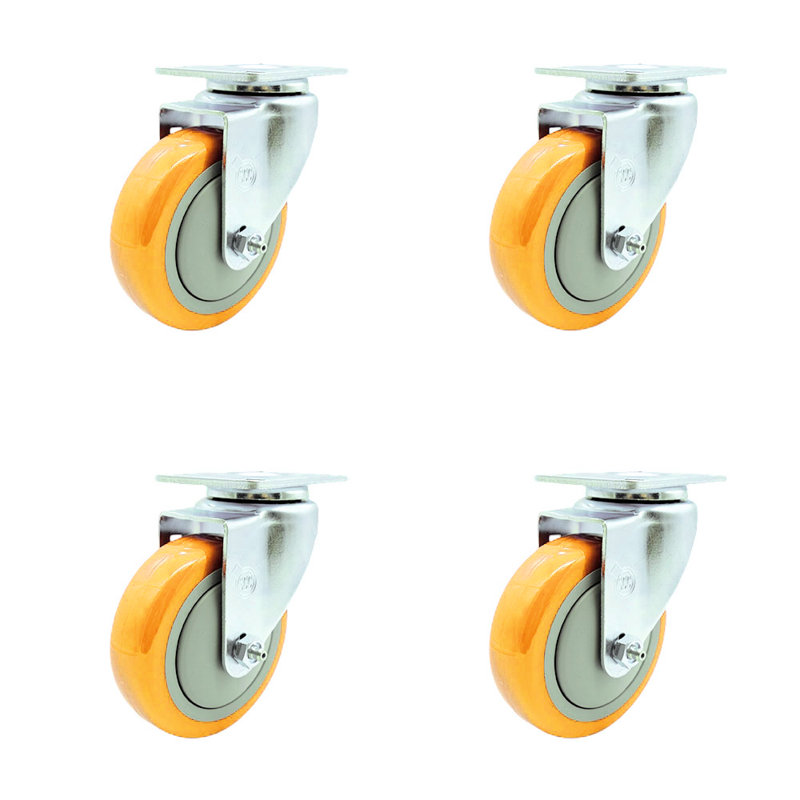 Ensemble de roulettes de service pivotantes en polyuréthane de 4 pouces de couleur jaune