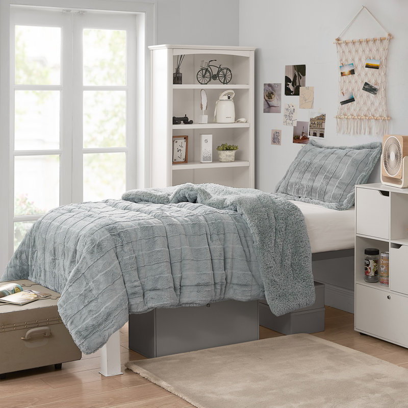 Coma Inducer Chunky Bunny Cut n Sew Oversized Faux Fur Comforter Set, Gray, Twin XL + 1 Standard Sham
