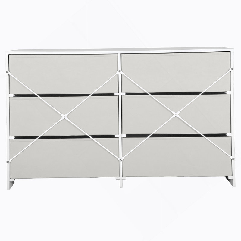 Commode 6 tiroirs avec tiroirs en tissu, Blanc