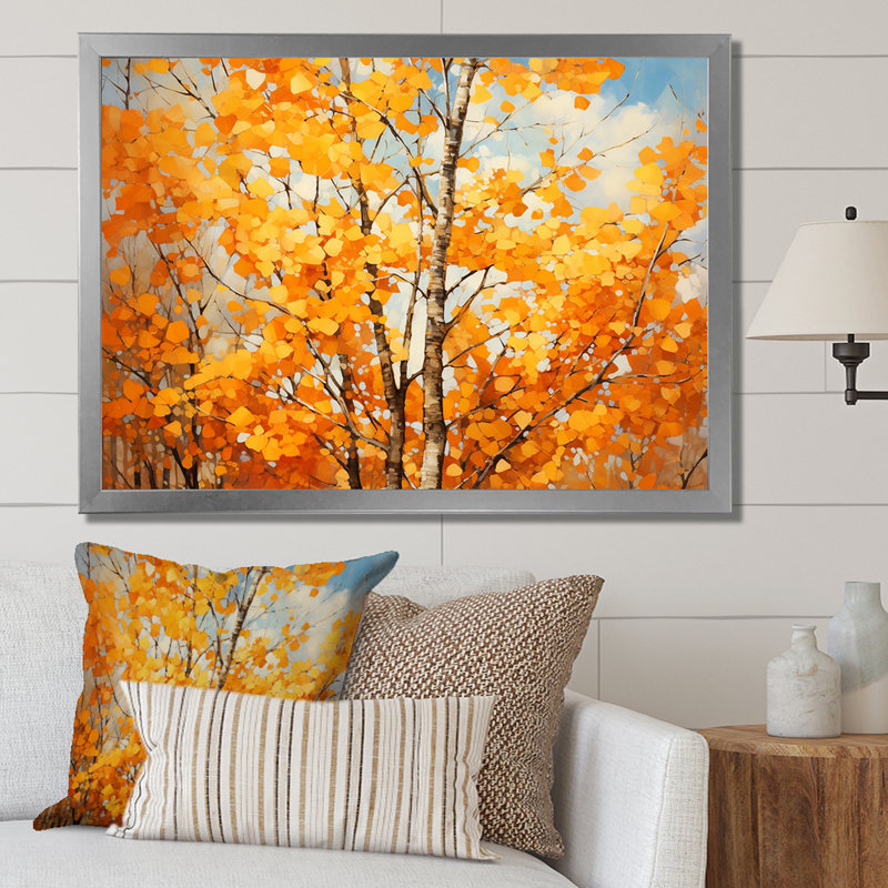 «Orange American Basswood Essence III», art mural arbre, Cadre de coin argenté fermé, H 34 po x l 44 po x P 1,5 po