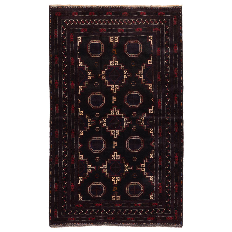 Tapis noir Teimani 4 pi 1 po x 6 pi 9 po