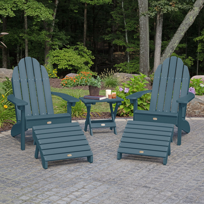 Chaise Adirondack en plastique avec repose-pieds Milaca, Bleu Nantucket