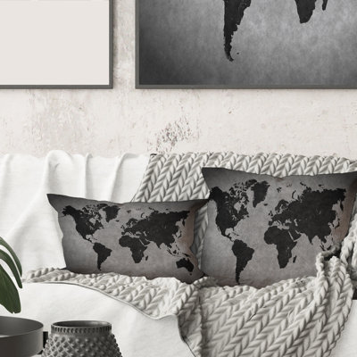 Carré, ancienne carte du monde - Coussin décoratif imprimé rétro