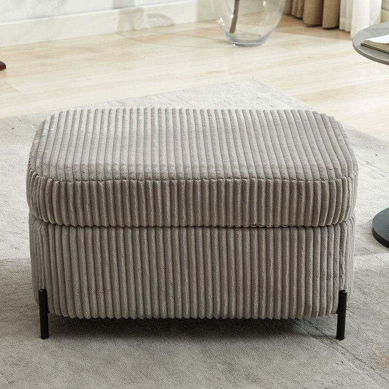 Grand banc de rangement rembourré en velours côtelé de 30,3 po de largeur pour le salon, l'entrée et le couloir, Gris