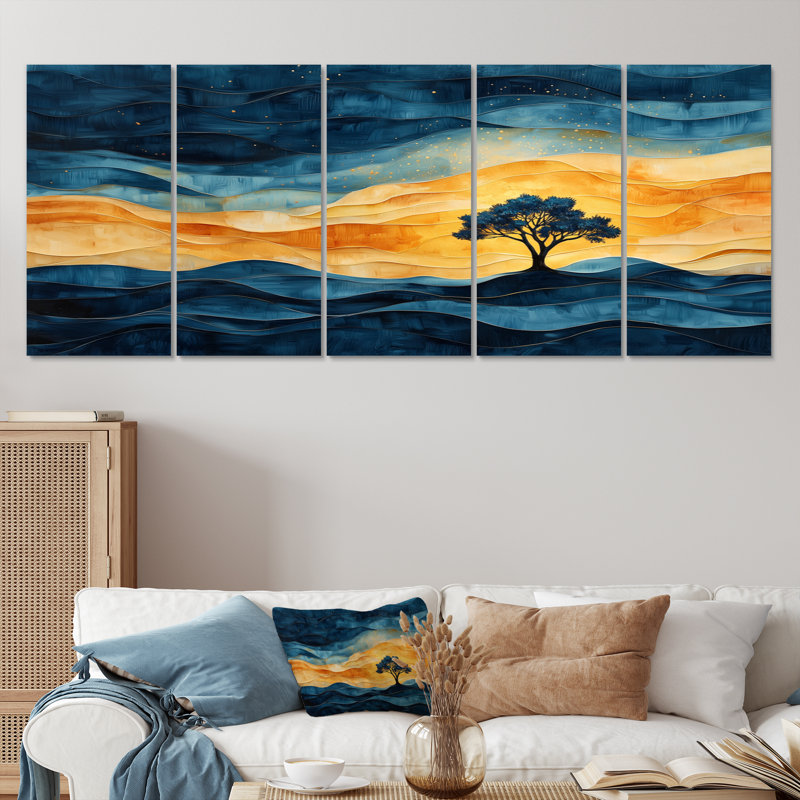 «Blue Desert Survivor Tree of Life III», ensemble d'art sur toile arbre de vie, H 28 po x l 60 po