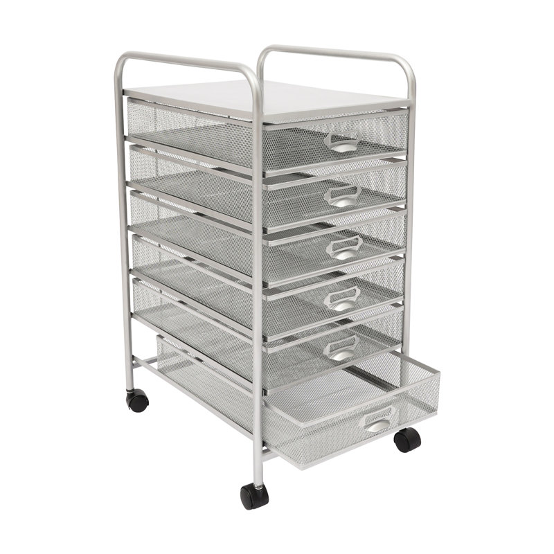 Mabil 6 Drawer Storage Drawer with Locking Wheels, Silver