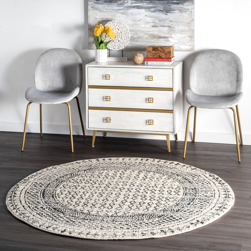 Tapis gris multicolore à motif géométrique Gilleland, Rond 5 pi