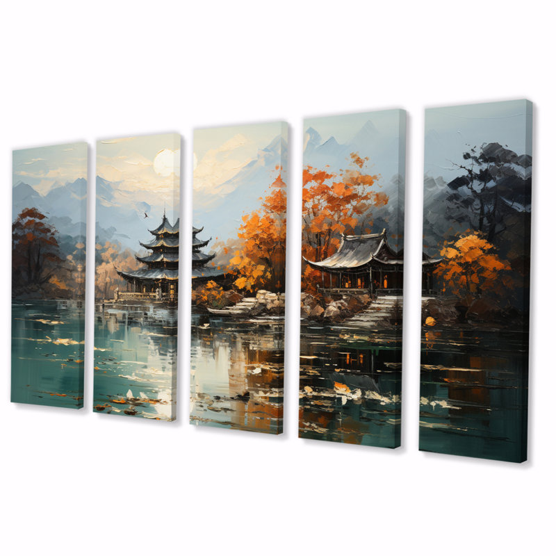 Art asiatique, paysage impérial III, 5 pièces
