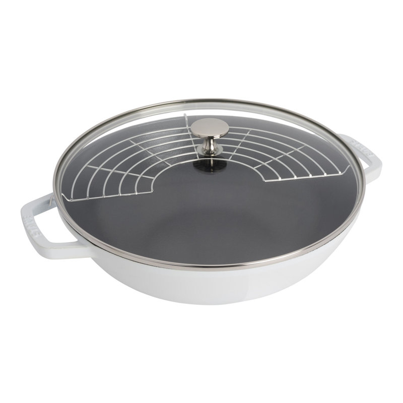 Wok en fonte avec couvercle Staub, Blanc