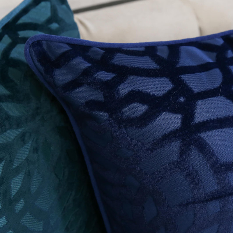  Velvet Damask 20" Throw Pillow, Sapphire