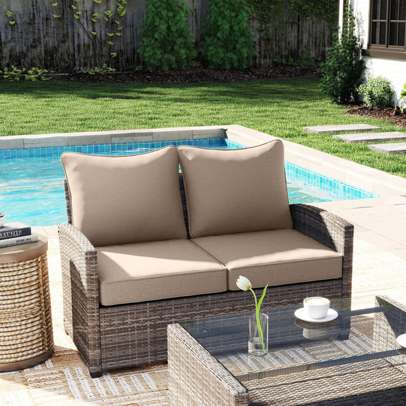Patio Chair Cushions Set of 2 with Seat & Backrest, Fade Resistant Seat Replacement Cushion Set, Beige, 2, Beige