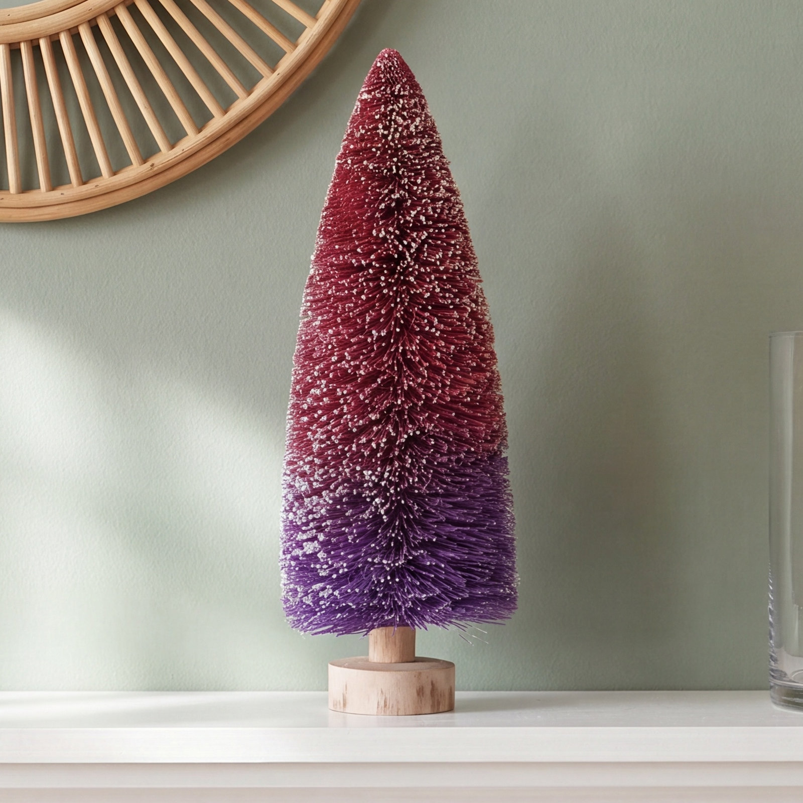 Bottle Brush Tree With Wood Base And Glitter