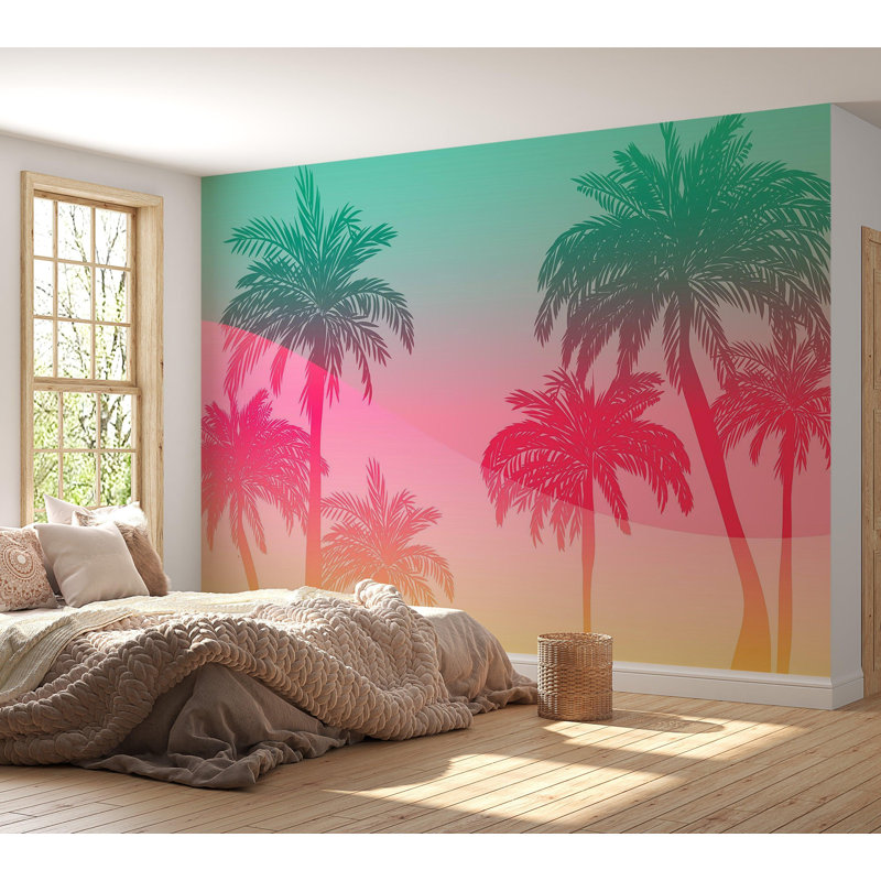 Papier peint de qualité supérieure - Palmiers au coucher du soleil tropical, L 40 po x l 60 po
