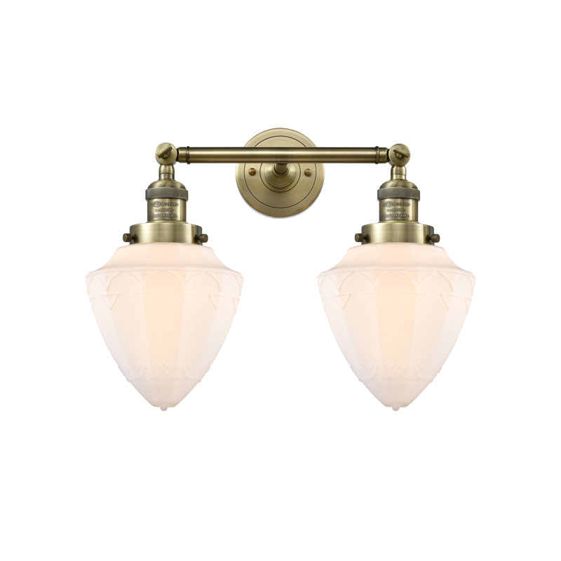 Éclairage pour meuble-lavabo à 2 lumières à intensité variable Antinette, Blanc mat, Laiton antique