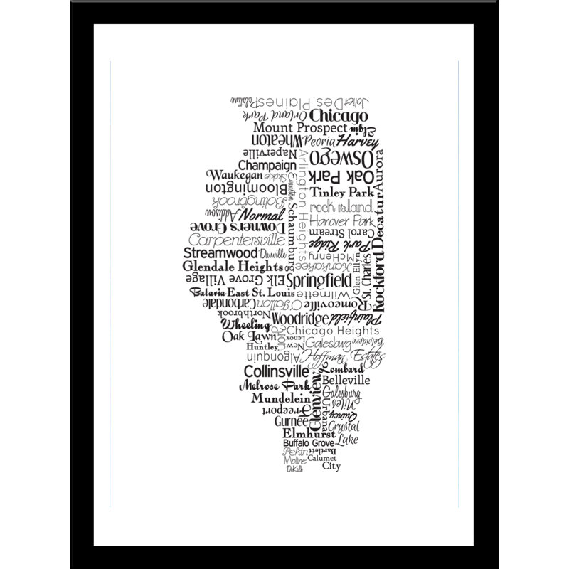 " Illinois Typography " by Tenisha, 12.5" H x 10.5" W x 1" D, Black Framed Paper, No Mat