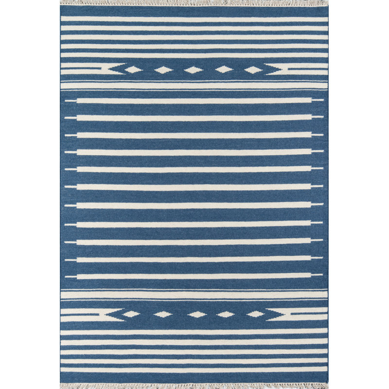 Thompson Wool Geometric Area Rug in Denim, Rectangle 2' x 3'